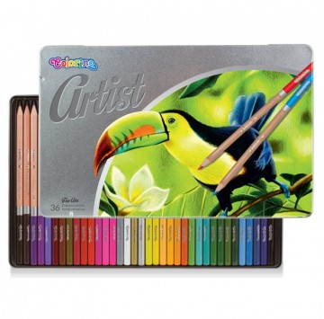 Kredki ołówkowe Artist 36 kolorów, metalowe pudełko Colorino